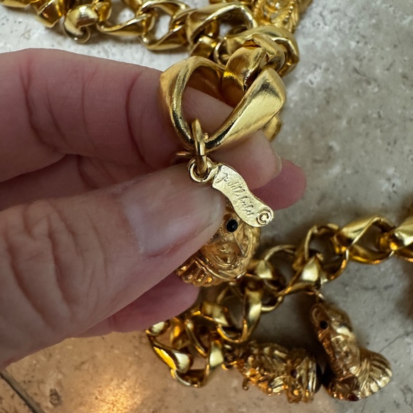 JUDITH LEIBER Chess Semi Precious Stones Dangling Charm Gold Link Belt main image 5